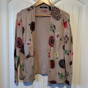 Desigual Beige Floral Knit Button-Front Cardigan